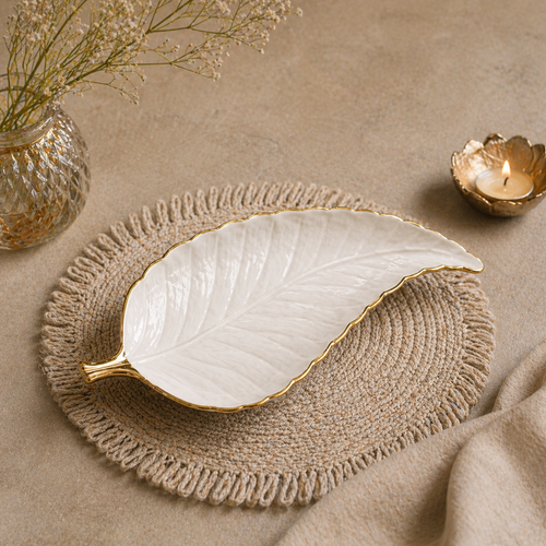 Leaf Serving Platter with Gold Trim
