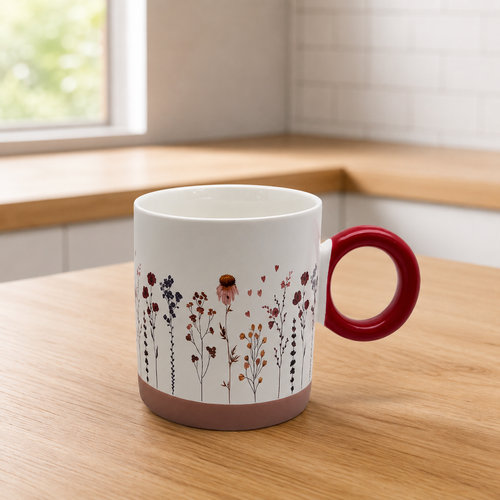 Wildflower Botanical Ceramic Mug with Circular Handle