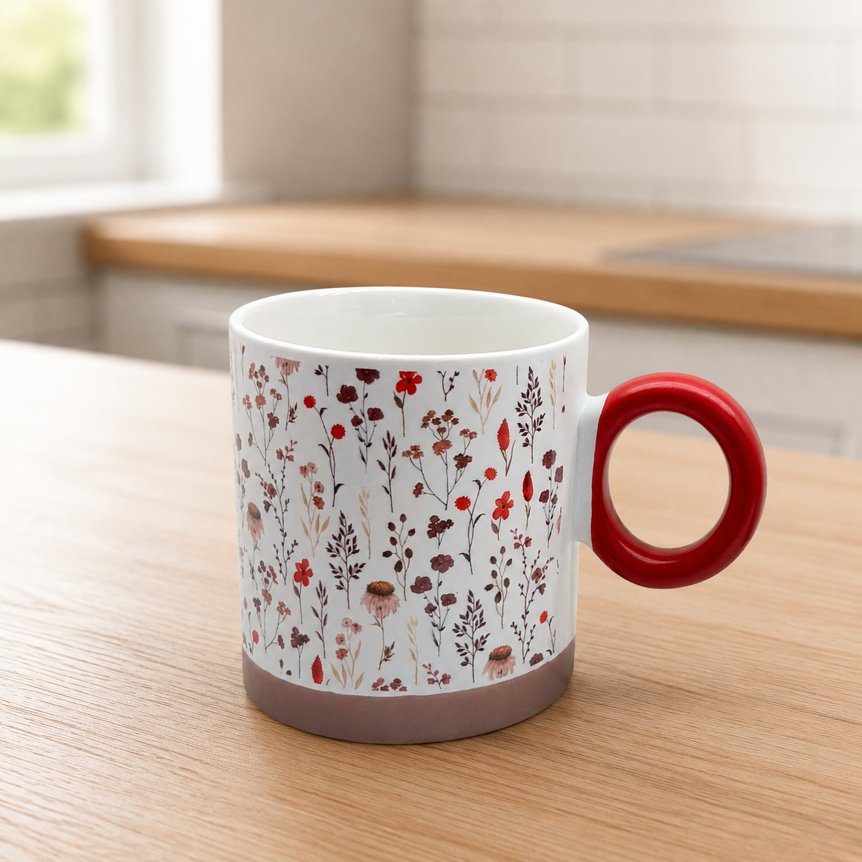 Wildflower Botanical Ceramic Mug with Circular Handle