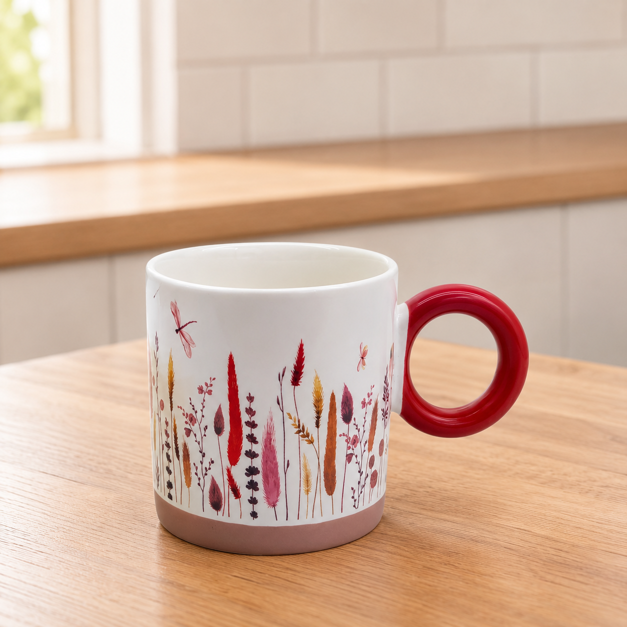 Wildflower Botanical Ceramic Mug with Circular Handle