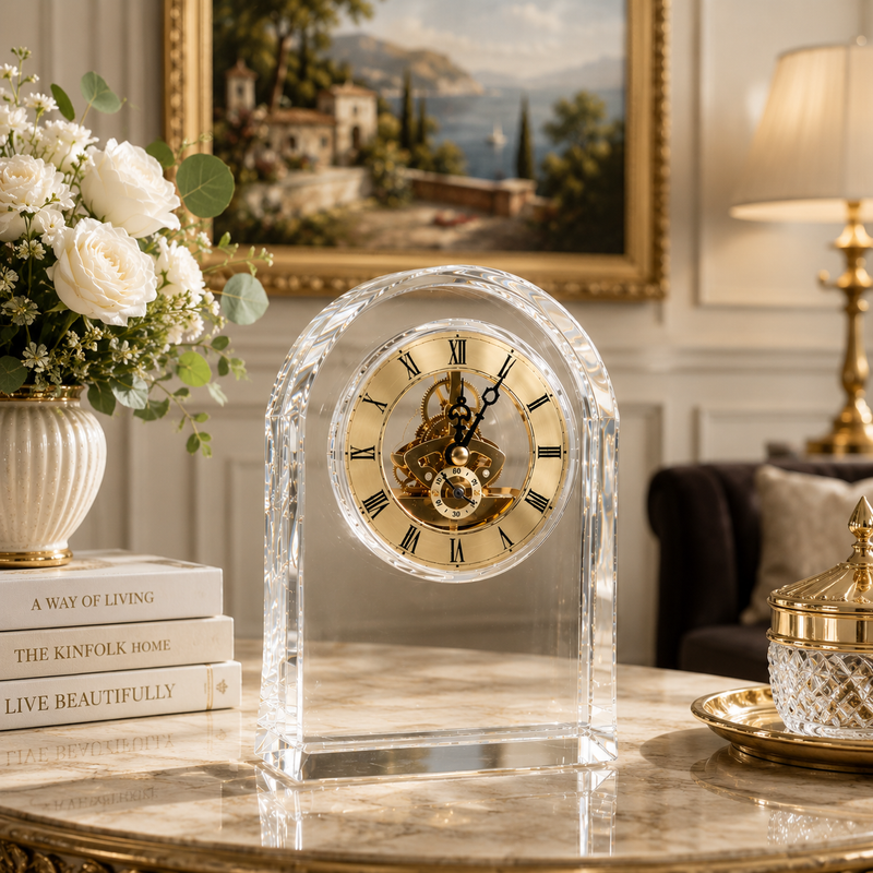 Elegant Crystal Arch Mantel Clock