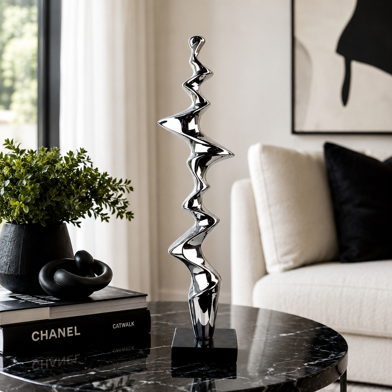 Modern Fluid Helix Abstract Sculpture
