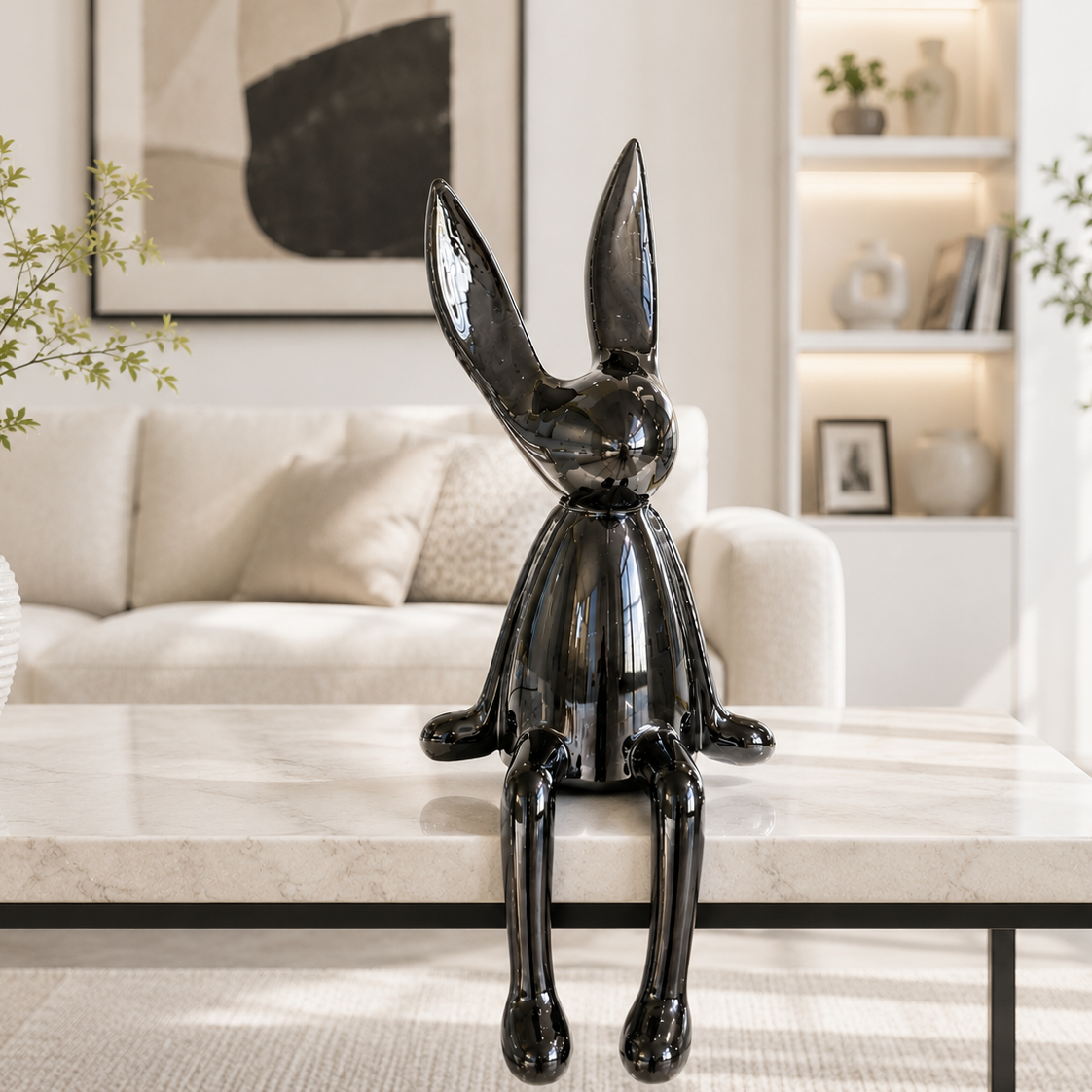 Modern Sleek Sitting Rabbit Sculpture