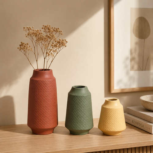 Textured Matte Decorative Vase Set