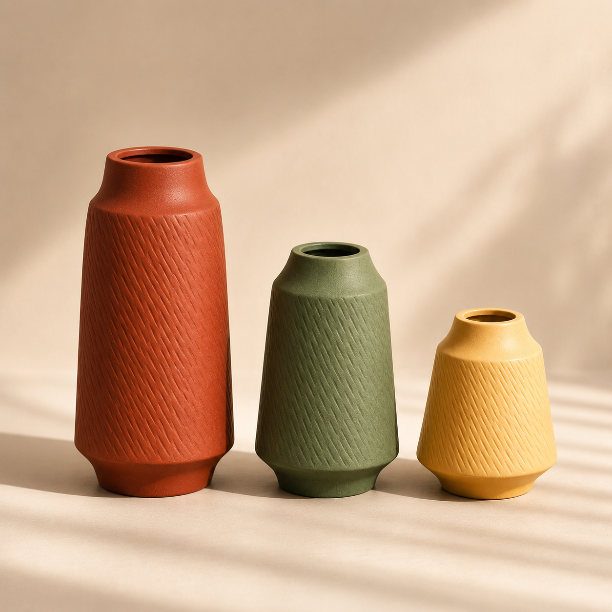 Textured Matte Decorative Vase Set