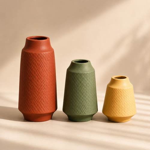 Textured Matte Decorative Vase Set