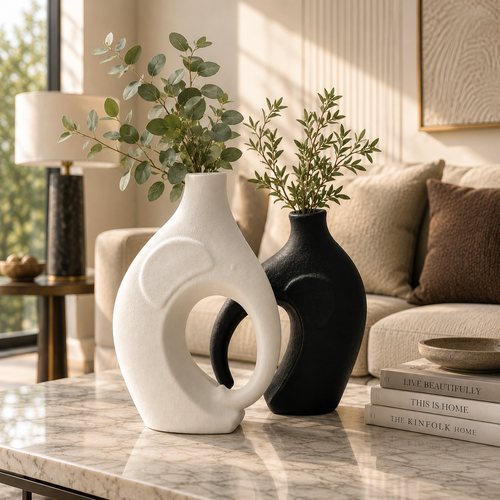 Modern Abstract Vase Set – Black & White Duo