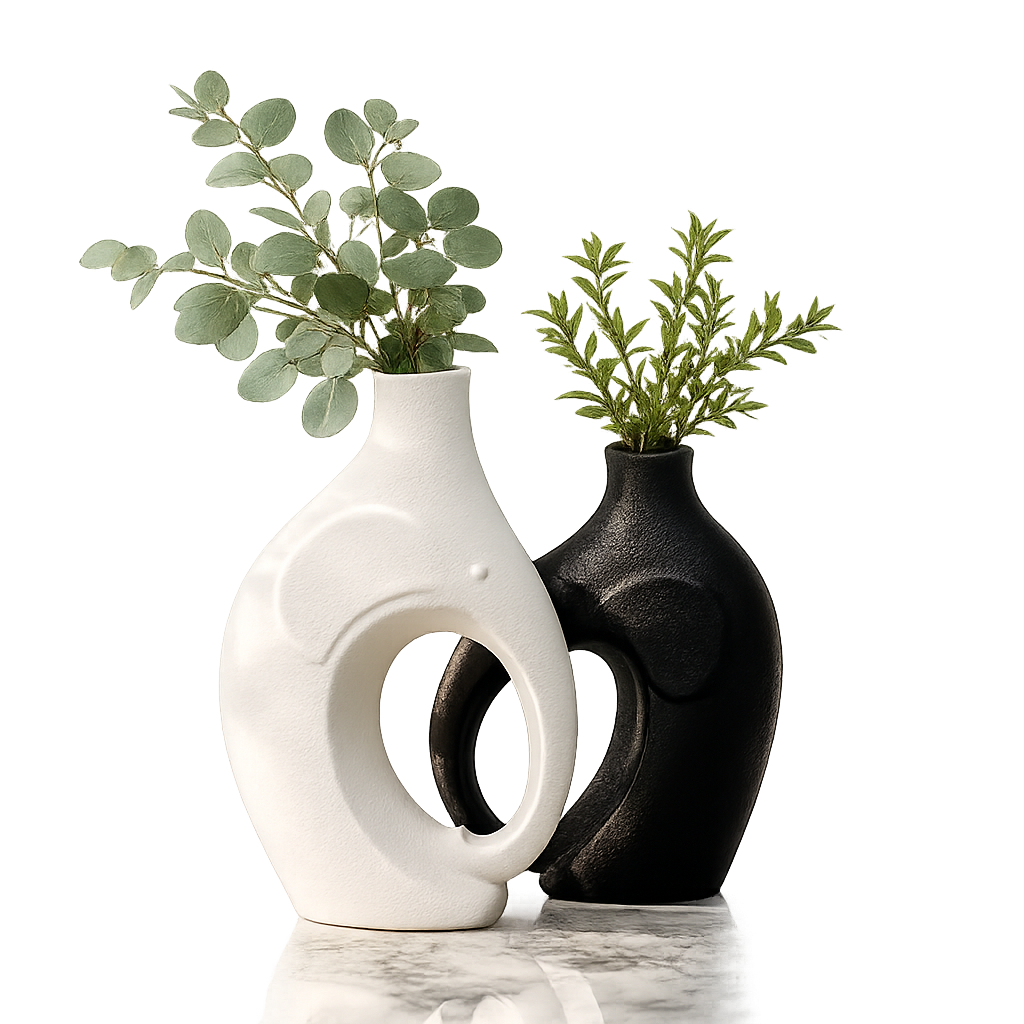 Modern Abstract Vase Set – Black & White Duo