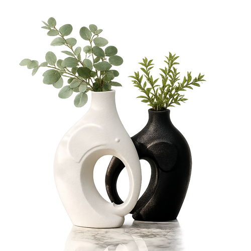 Modern Abstract Vase Set – Black & White Duo