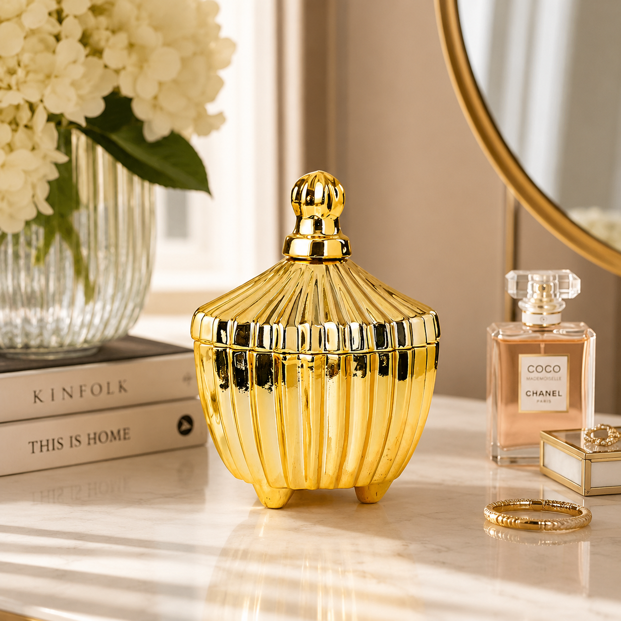 Luxury Ribbed Ceramic Candy Jar