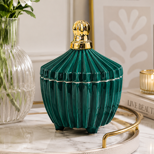 Luxury Ribbed Ceramic Candy Jar