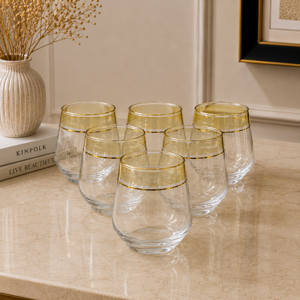 Amethyst Gold Rim Glass Set of 6