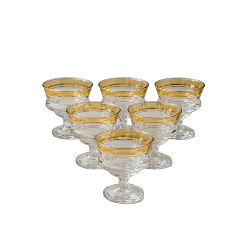 Modern Amber Gold Rimmed Glass Set of 6