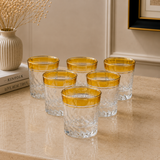 Amber Gold-Rimmed Glasses Set of 6