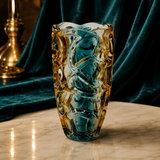Elegant Amber & Teal Organic Glass Vase