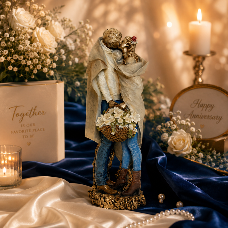 Sculpted Lovers with Rose Accent Figurine