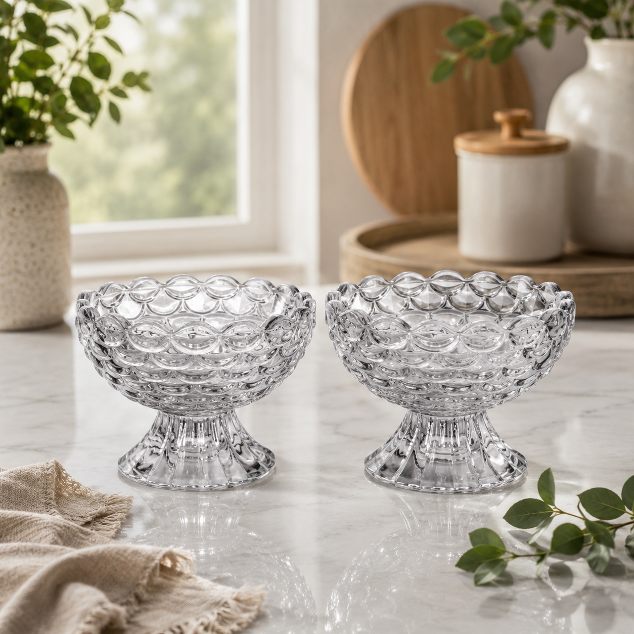 Elegant Cut Serving Glass Bowls Set of 6