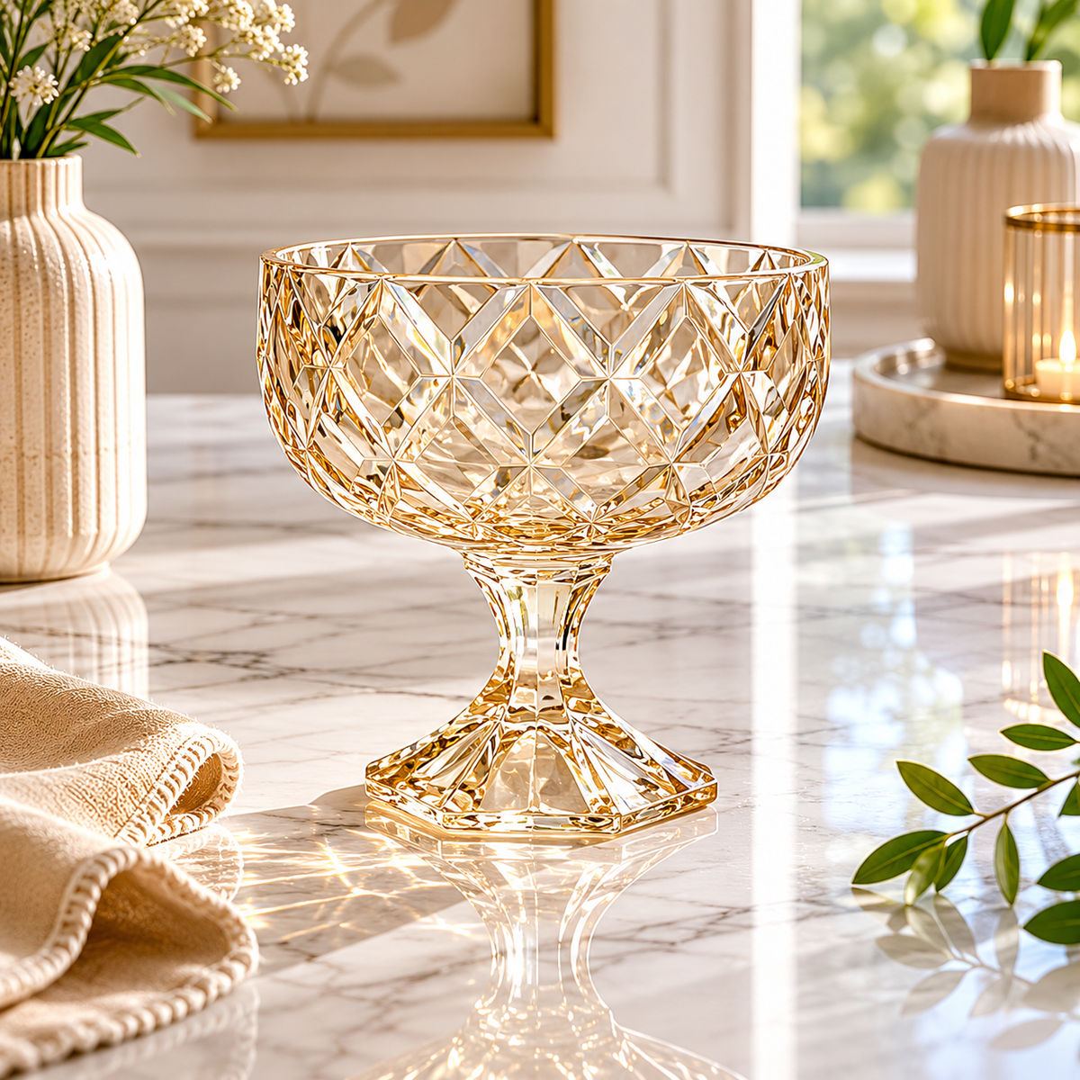 Modern Amber Cut Glass Bowl