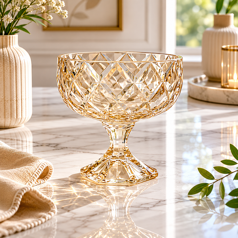 Modern Amber Cut Glass Bowl