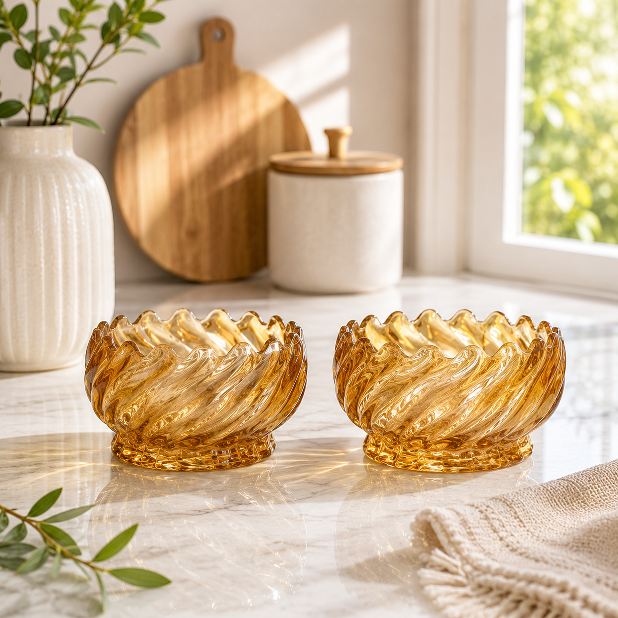Elegant Amber Glass Bowl Set of 6