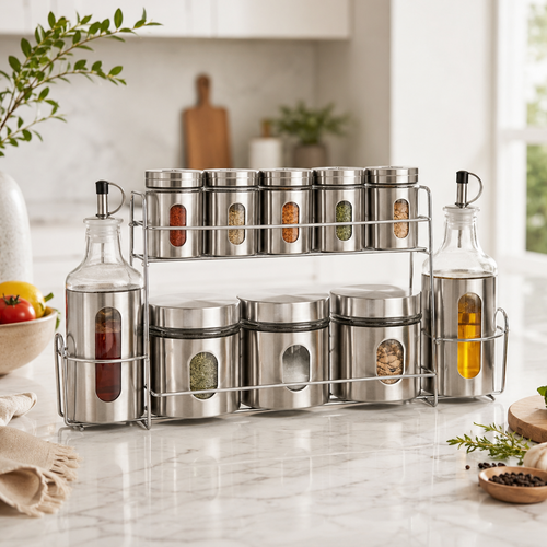 Premium Spice Rack Set with Oil Dispensers