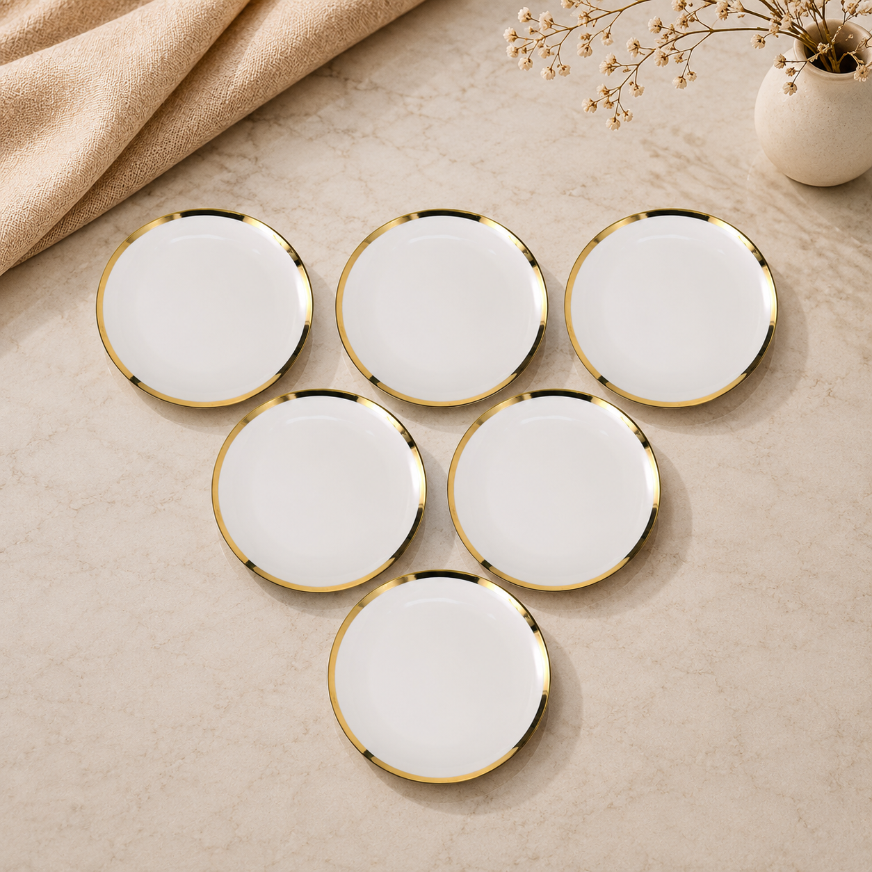 Luxury White & Gold Plate Set – 6 Pieces