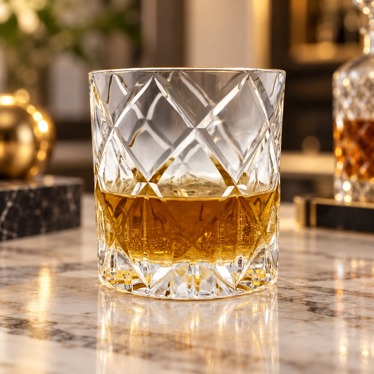 Italian Cut Crystal Whiskey & Rocks Glass Set of 4