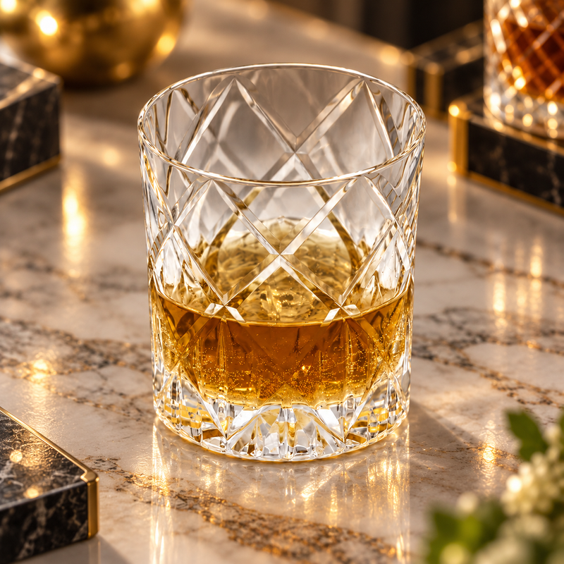 Italian Cut Crystal Whiskey & Rocks Glass Set of 4