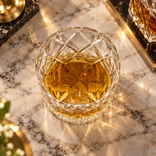 Italian Cut Crystal Whiskey & Rocks Glass Set of 4