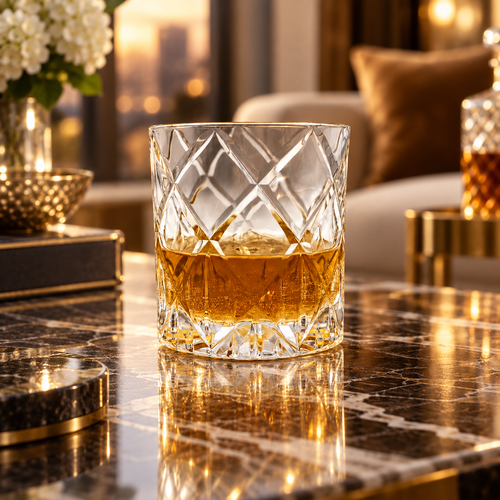 Italian Cut Crystal Whiskey & Rocks Glass Set of 4