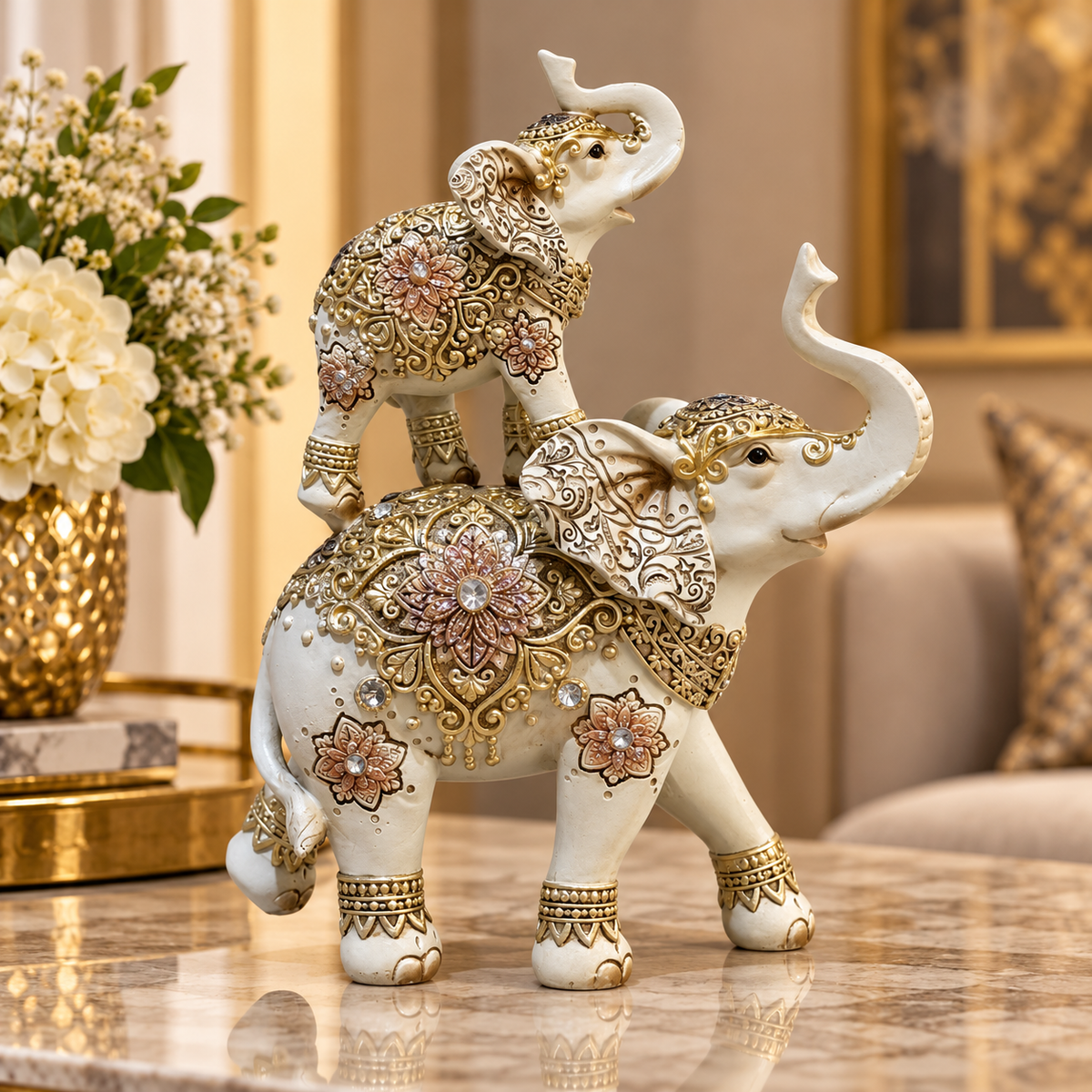 Mother & Baby Elephant Pair Sculpture