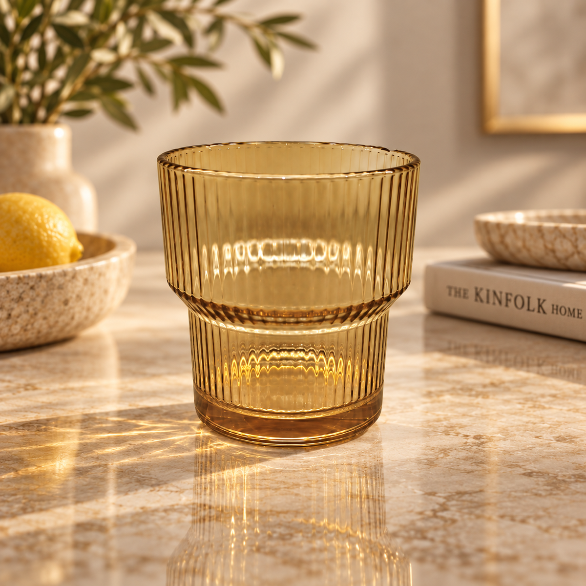 Amber Ribbed Stepped Glass 6 Piece Set