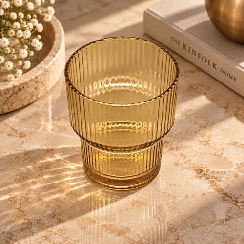 Amber Ribbed Stepped Glass 6 Piece Set