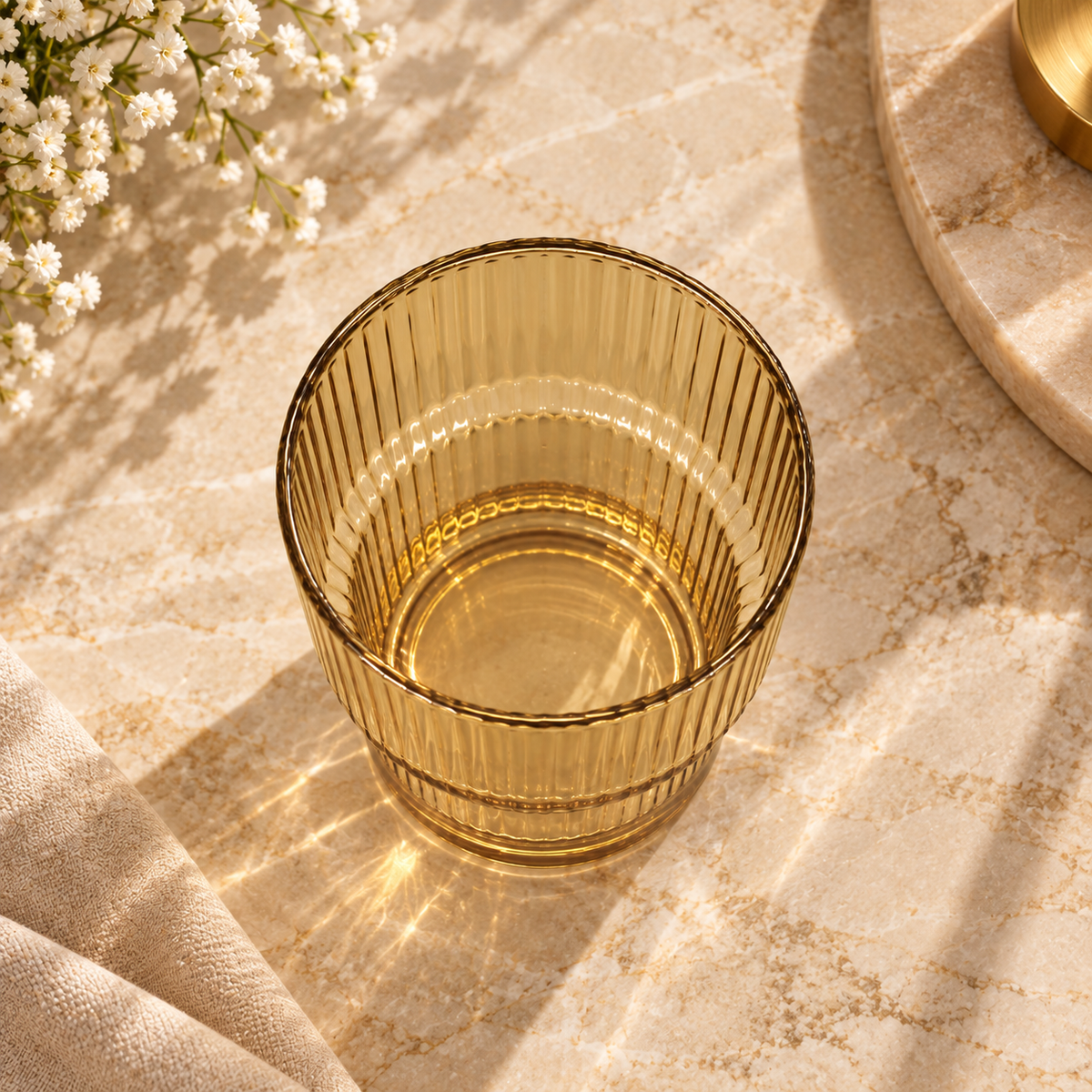 Amber Ribbed Stepped Glass 6 Piece Set