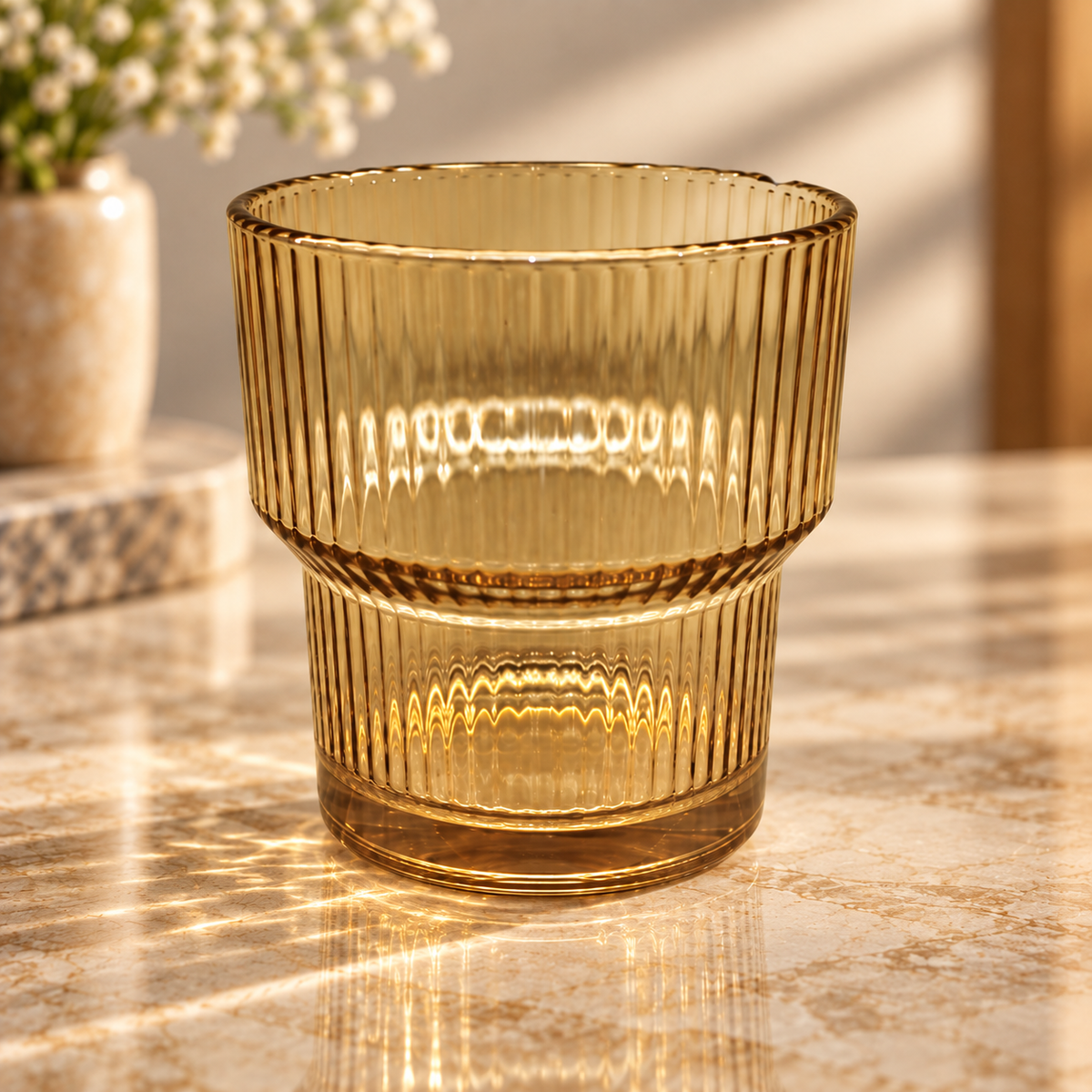 Amber Ribbed Stepped Glass 6 Piece Set