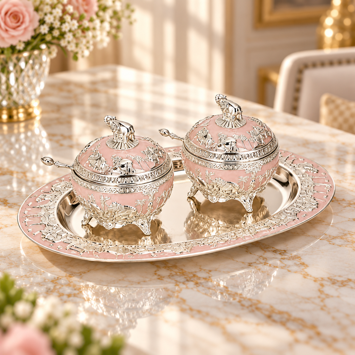 Imperial Elephant Bowl Set with Matching Tray