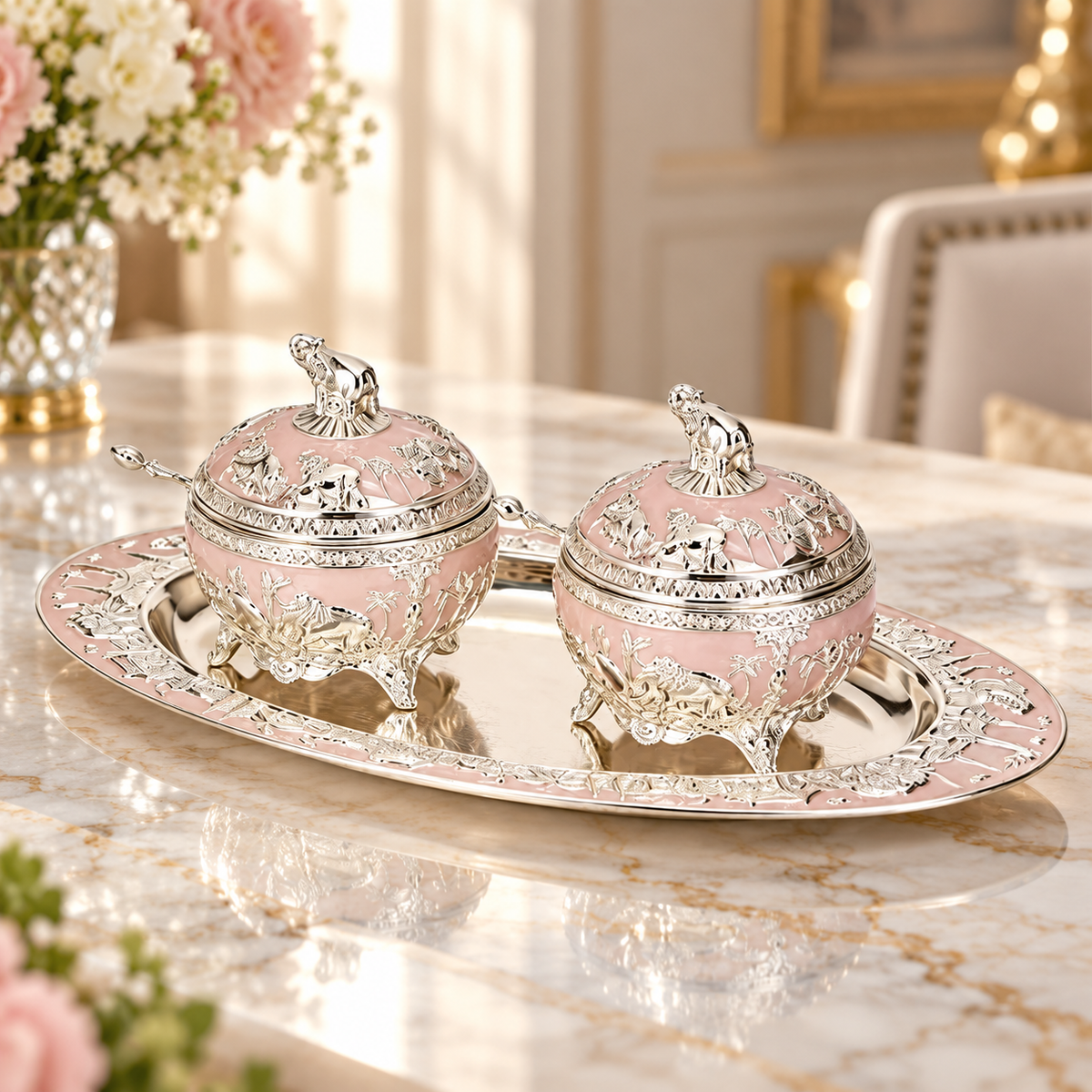 Imperial Elephant Bowl Set with Matching Tray