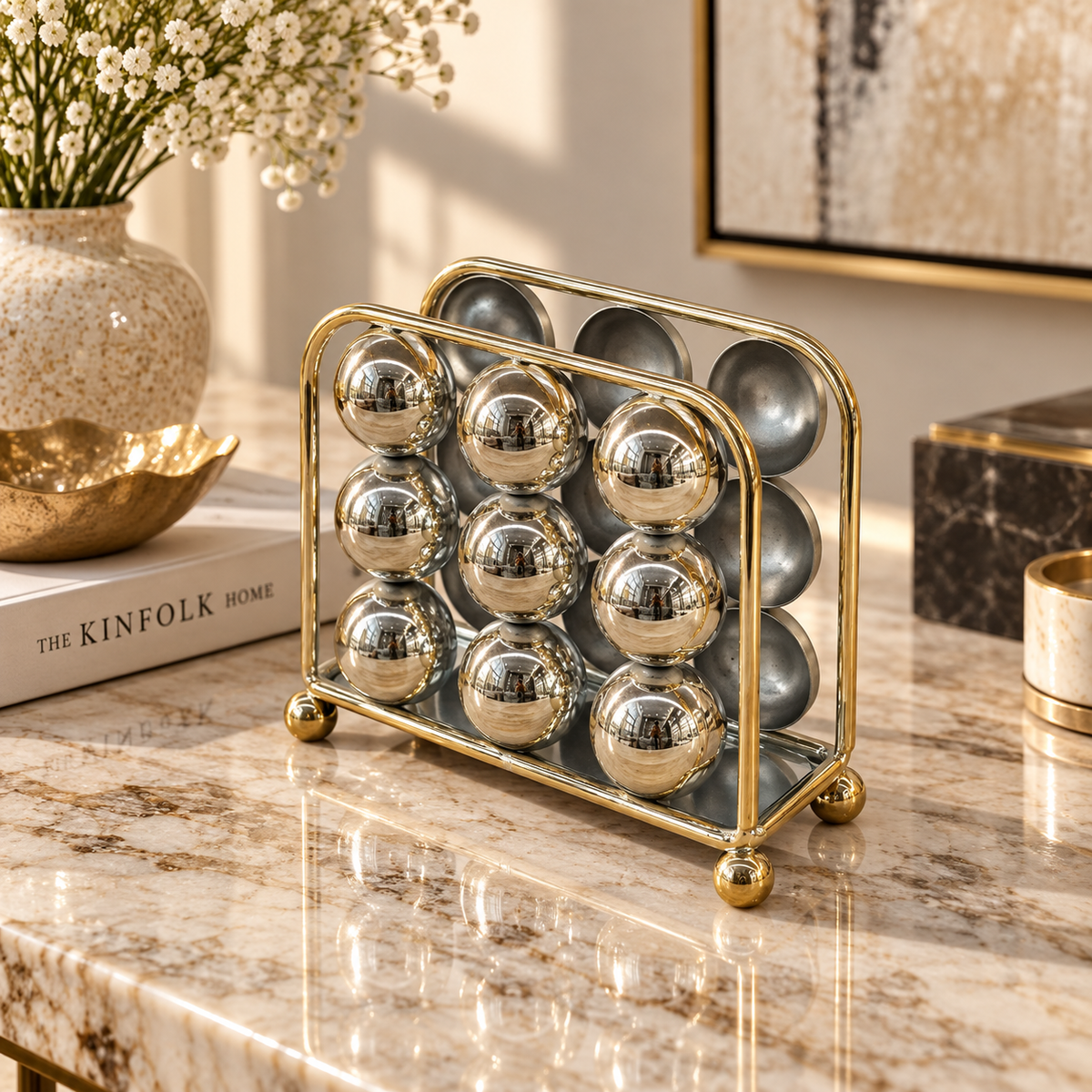 Modern Gold & Silver Metallic Rectangular Napkin Holder
