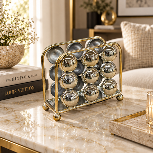 Modern Gold & Silver Metallic Rectangular Napkin Holder