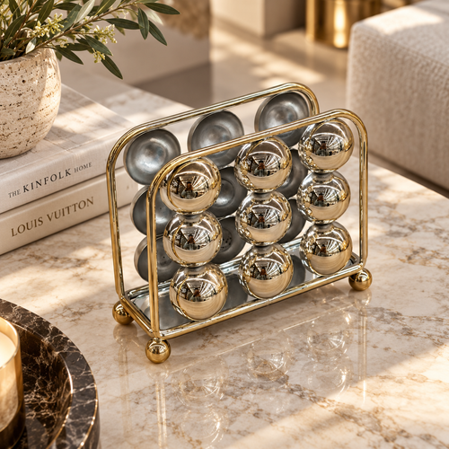 Modern Gold & Silver Metallic Rectangular Napkin Holder