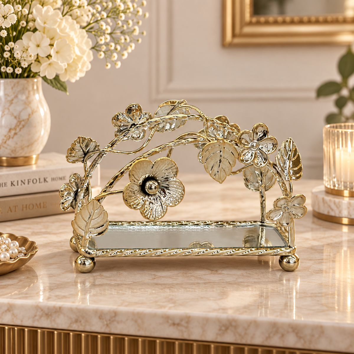 Dual-Tone Metallic Floral Arched Napkin Rack