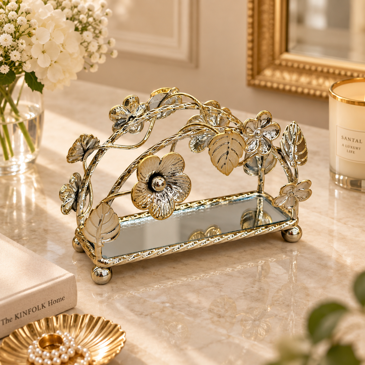 Dual-Tone Metallic Floral Arched Napkin Rack