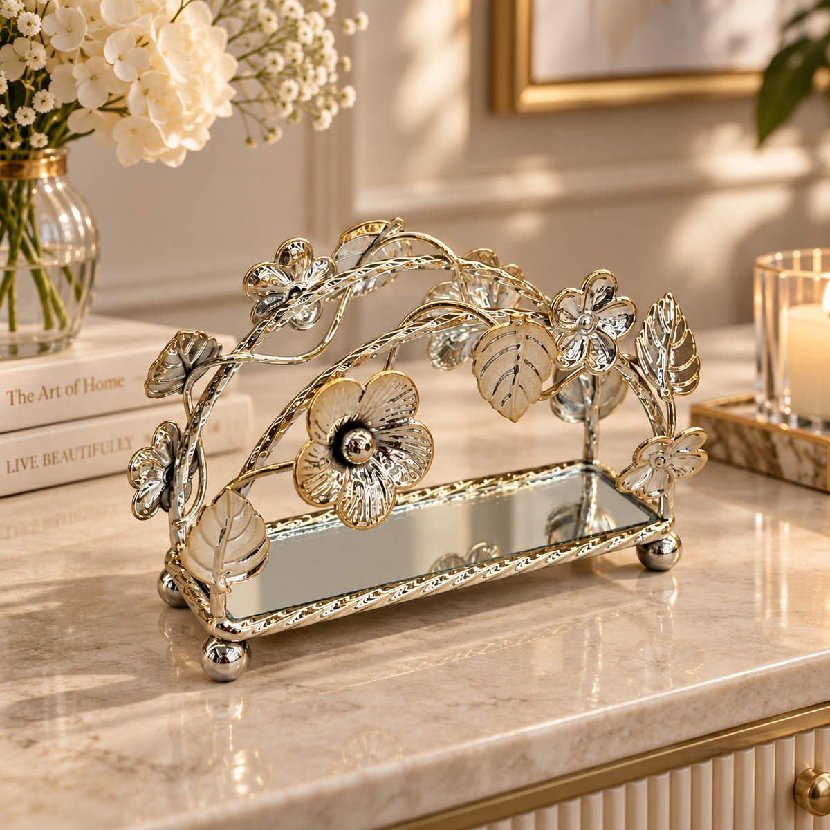 Dual-Tone Metallic Floral Arched Napkin Rack