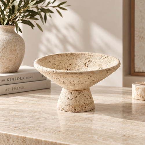 Elegant Travertine Textured Display Bowl