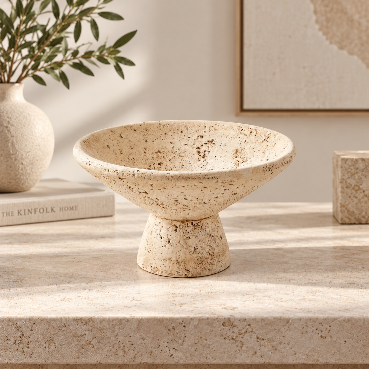 Elegant Travertine Textured Display Bowl