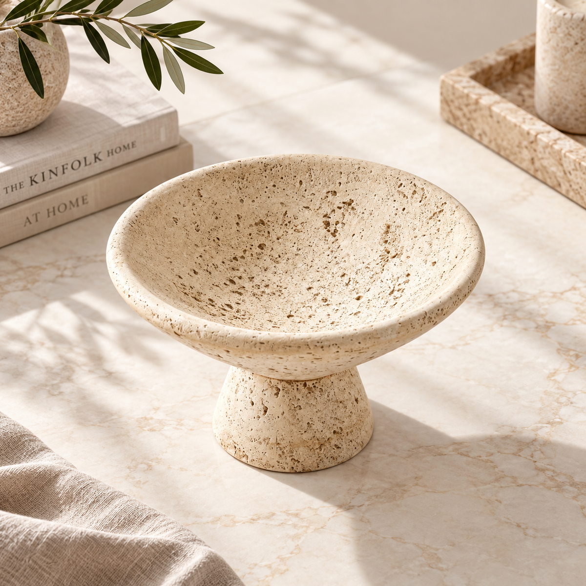 Elegant Travertine Textured Display Bowl
