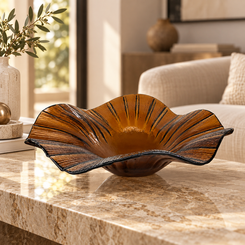 Golden Amber Lotus Glass Centerpiece Bowl