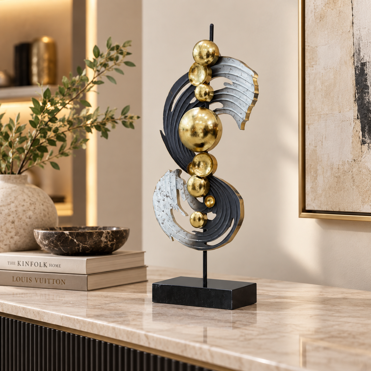 Modern Abstract Gold & Grey Sculpture