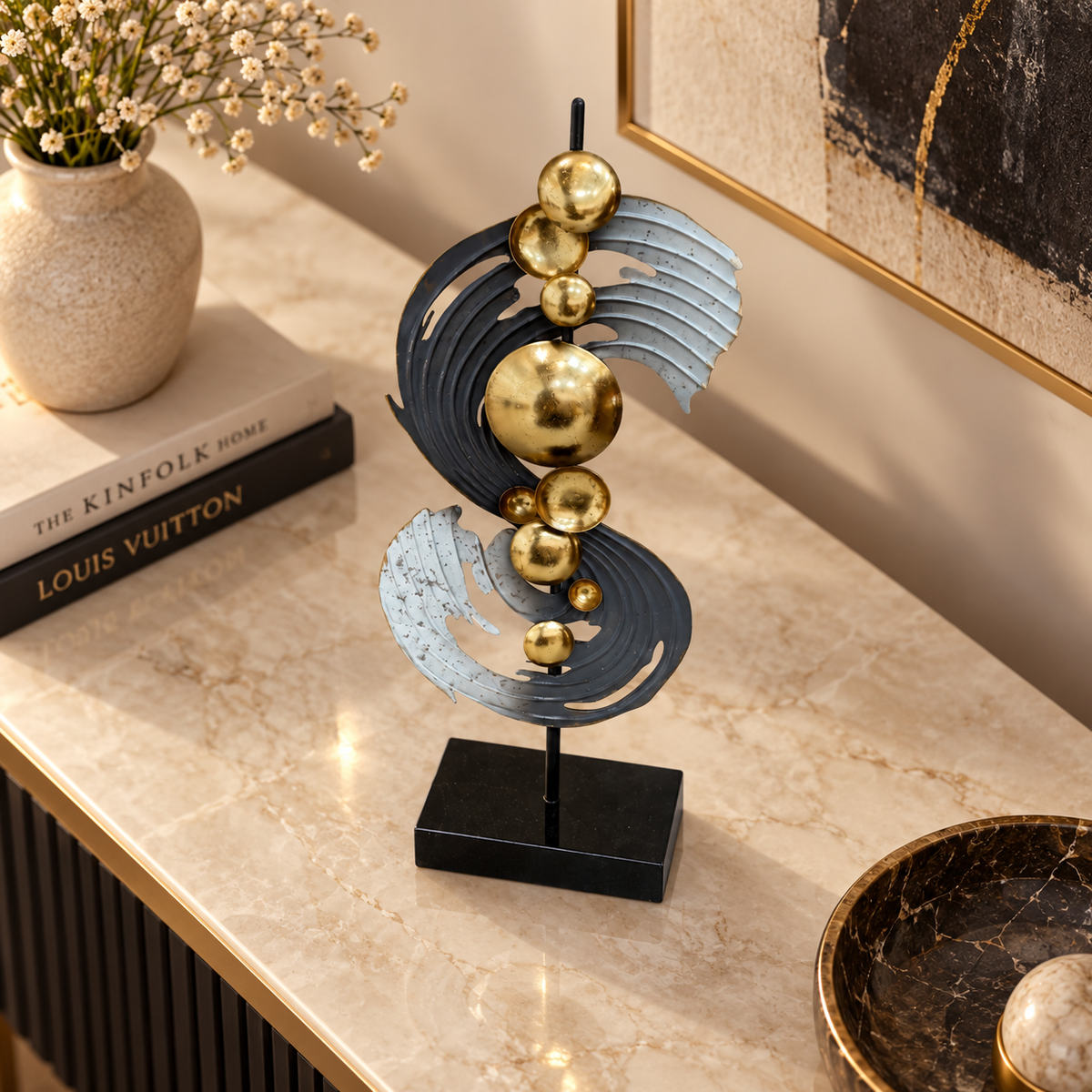 Modern Abstract Gold & Grey Sculpture