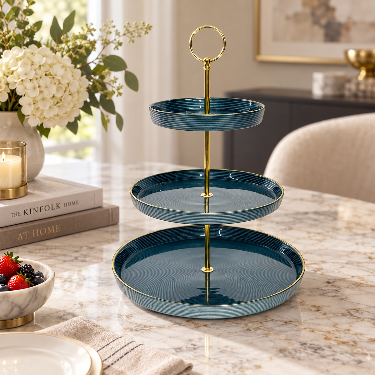 Royal Ocean Textured 3 Tiered Ceramic Platter